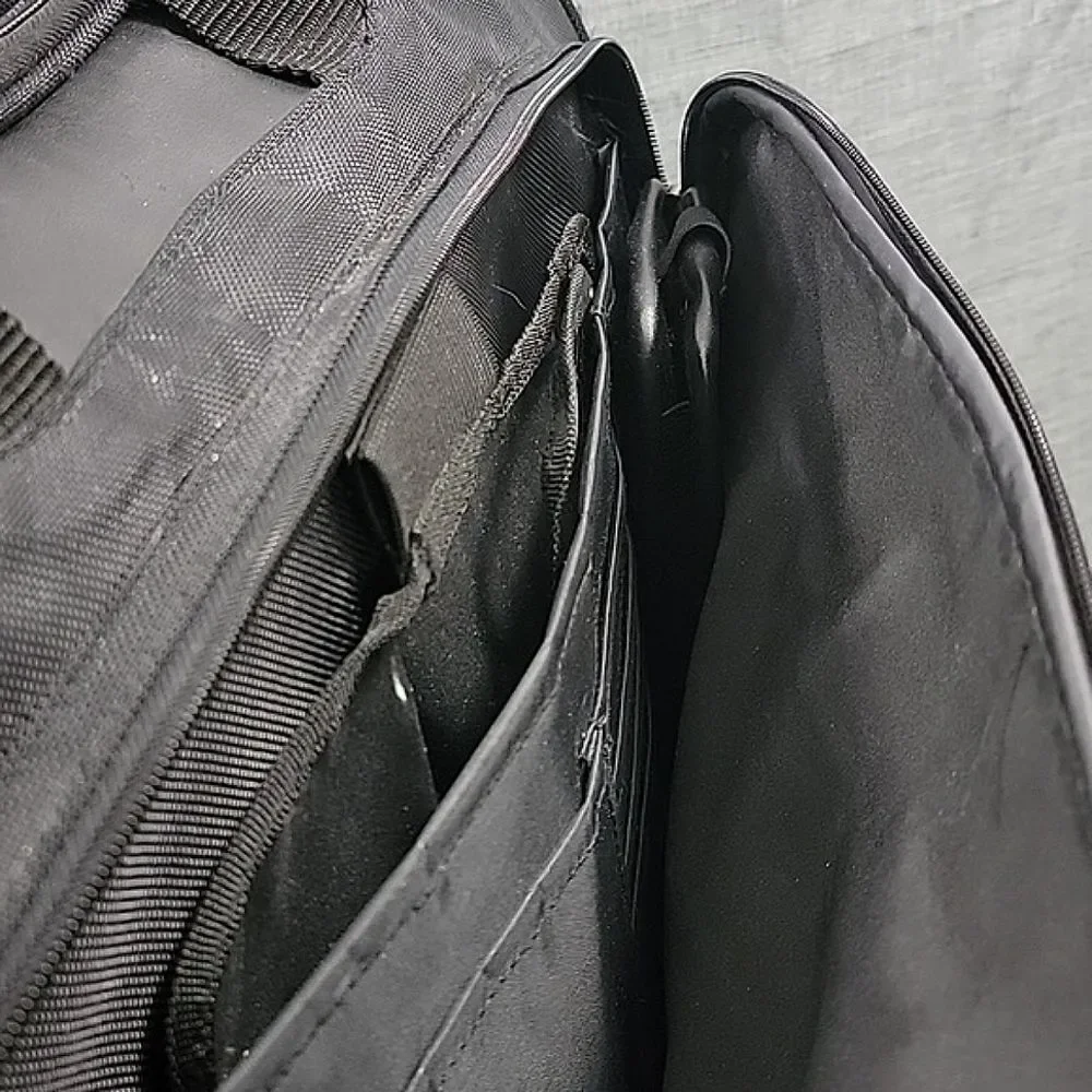 Porsche Rare Briefcase Office Sport Laptop Bag - Black Nylon, Leather Trim